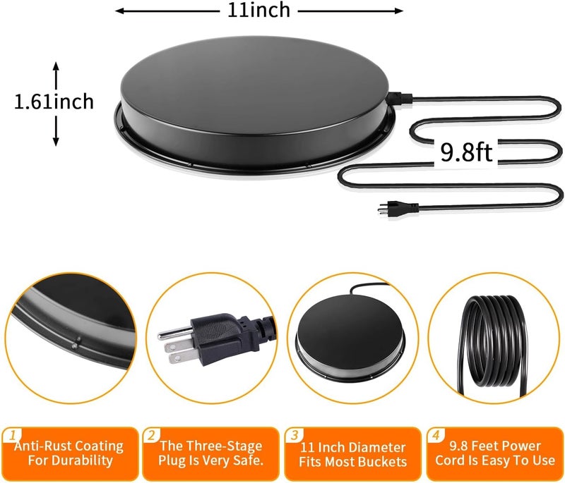 COICOTTC Chicken Water Heater for Winter, 110Watt Thermostat Heated Poultry Waterer Base with 9.8ft Power Cord,Suitable for Plastic/Metal Poultry Waterer(Black, 11INCH-1PACK) - Image 2